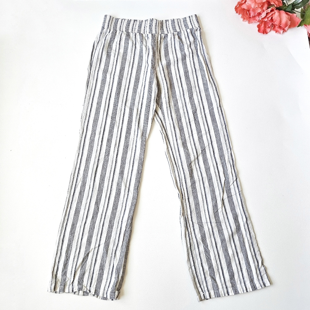 JOE B Joe Benbasset Striped Linen Blend Pull On Pants XL Wide Leg 31" Inseam